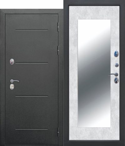 Входная дверь 11 см ISOTERMA Букле чёрный Зеркало MAXI Бетон снежный