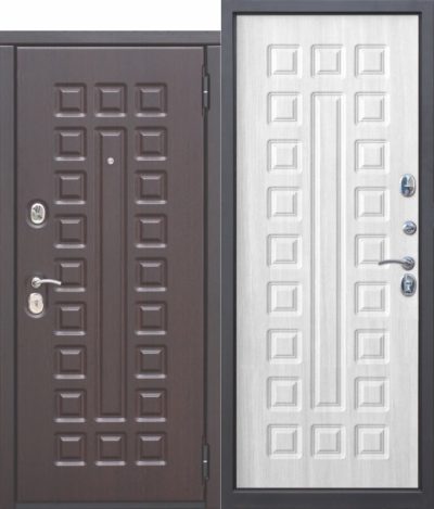 Входная металлическая дверь 10 см МОНАРХ МДФ/МДФ Белый ясень с МДФ панелями