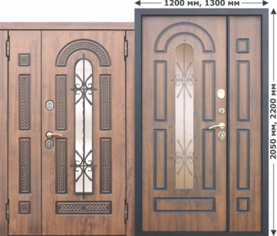 Входная металлическая дверь со стеклопакетом и ковкой Vikont 1200/1300х2050