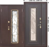 Входная металлическая нестандартная дверь со стеклопакетом Плющ 1200х2050, 1300х2050 Венге